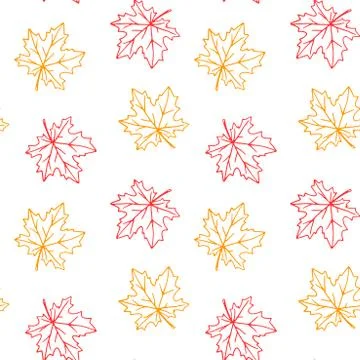 Seamless pattern of contoured maple leaves isolated on a white background. Si Stock Illustration