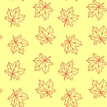Seamless pattern of contoured maple leaves isolated on a white background. Si Stock Illustration