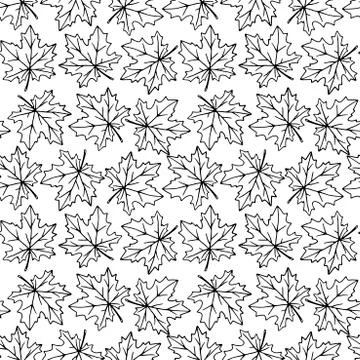 Seamless pattern of contoured maple leaves isolated on white background. Simp Stock Illustration