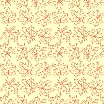 Seamless pattern of contoured maple leaves isolated on a white background. Si Stock Illustration