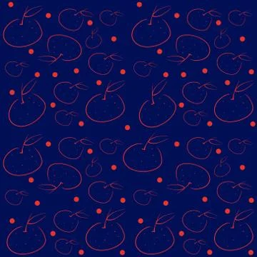 Seamless pattern contoured orange tangerine on a blue background. Gift wrapping. Stock Illustration