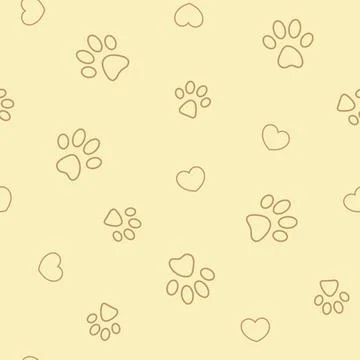 Seamless pattern contoured paws on beige yellow background 스톡 일러스트