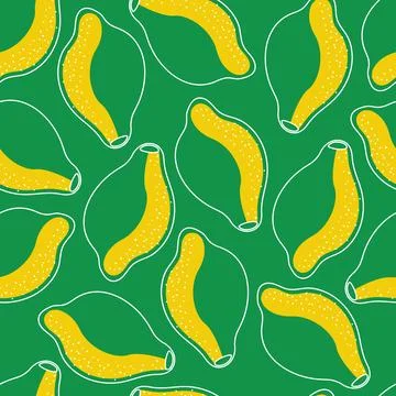 Seamless pattern of contoured yellow lemons on a green background. Fruit Stock Illustration