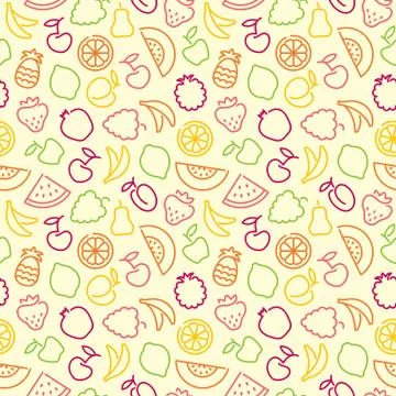 Seamless pattern with contours of fruit Stock Illustration