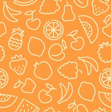 Seamless pattern with contours of fruit Stock Illustration