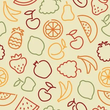 Seamless pattern with contours of fruit Stock Illustration