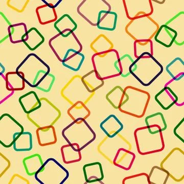 Seamless pattern. Contours of the overlapping colored squares on a colored ba Stock Illustration