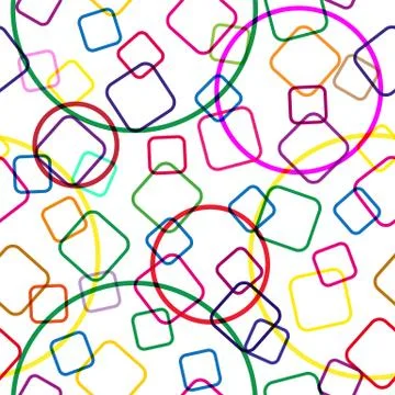 Seamless pattern. contours of the overlapping colored squares and circles. Stockillustratie