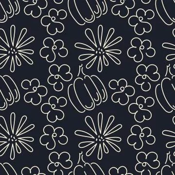 Seamless pattern. The contours of the pumpkin and flowers. The autumn theme. Stock Illustration