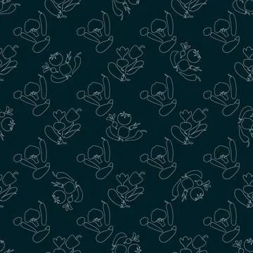 Seamless pattern contours of vegetables corncob, radish, beet, pea pod, zucch Stock Illustration