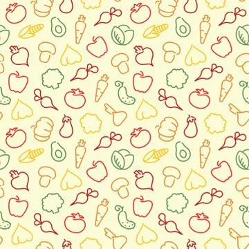 Seamless pattern with contours of vegetables Stock Illustration