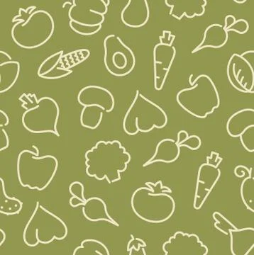 Seamless pattern with contours of vegetables Stock Illustration