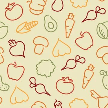 Seamless pattern with contours of vegetables Stock Illustration
