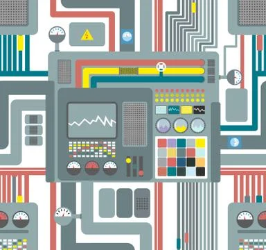 Seamless pattern control system. Technological background. Vector ornament fa Stock Illustration