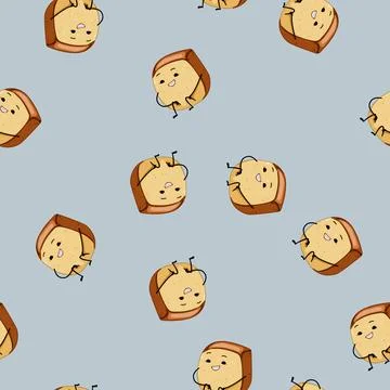 Seamless pattern cookie bread character cartoon vector Stock Illustration