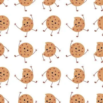 Seamless pattern of cookie illustrations with smiling faces Stock Illustration
