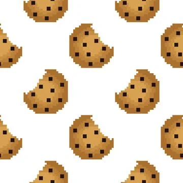 Seamless pattern of cookies in pixel style Stock Illustration