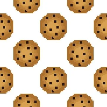 Seamless pattern of cookies in pixel style 2 Stock Illustration
