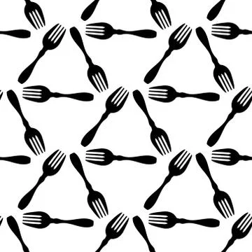 Seamless pattern cooking black fork, wrapping paper for menu white background Stock Illustration