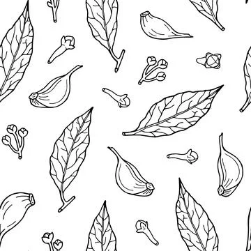 Seamless pattern with cooking herbs and spices. Stock Illustration