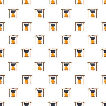 Seamless pattern with cooking pot over campfire Ilustração Stock