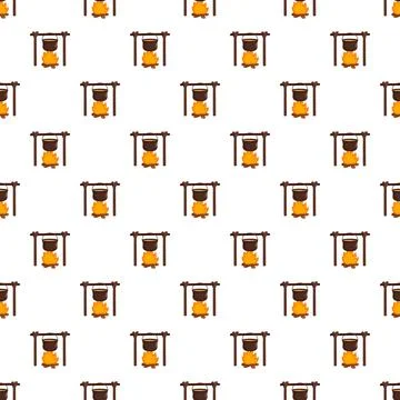 Seamless pattern with cooking pot over campfire Ilustração Stock
