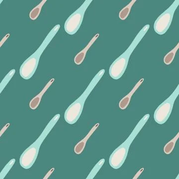 Seamless pattern with cooking spoon ornament. Stylized kitchen tools in blue  Stock Illustration