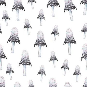 Seamless pattern of Coprinopsis atramentaria, the common ink cap, tippler's bane Stock Illustration