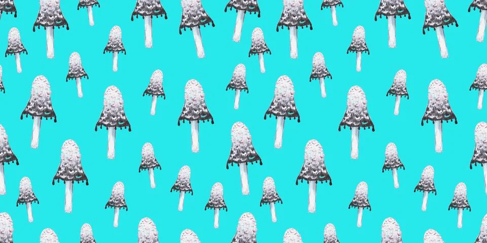 Seamless pattern of Coprinopsis atramentaria, the common ink cap, tippler's bane Stock Illustration