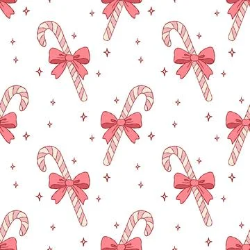 Seamless Pattern with Coquette Candy Canes and Bows イラスト素材
