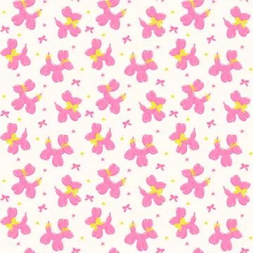 Seamless Pattern Coquette Pink Balloon Dog with ribbon bow in Vibrant Paste.. Ilustración de archivo