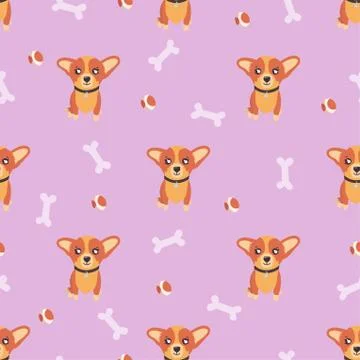 Seamless pattern, corgi puppy with bones and balls. Vector illustration Stock Illustration