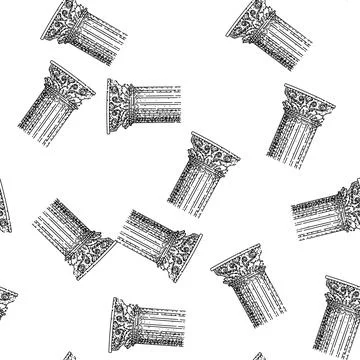 Seamless pattern Corinthian column capital classical architecture line drawin Stock Illustration