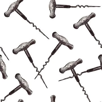Seamless pattern with Corkscrew is drawn with a Pencil. Line graphics. Illustrazione stock