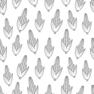 Seamless Pattern Corn icon doodle. Vector drawing of a ripe corn cob, vegetab Stock Illustration
