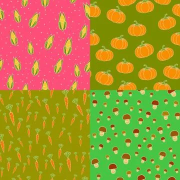 Seamless Pattern Corn, Pumpkins, Carrots Mushrooms Illustrazione stock