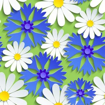 Seamless pattern with cornflower and chamomile Stock Illustration