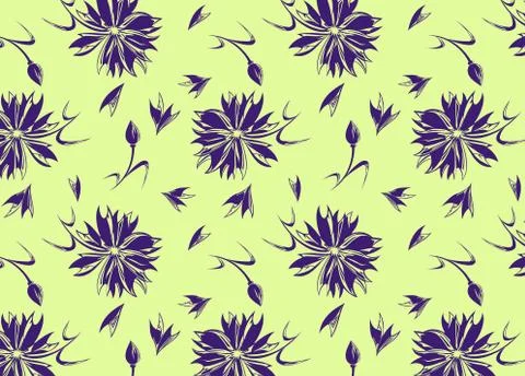 Seamless pattern with a cornflower on a yellow background Stock-Illustration