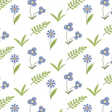 Seamless pattern with cornflowers and violets. Stock Illustration