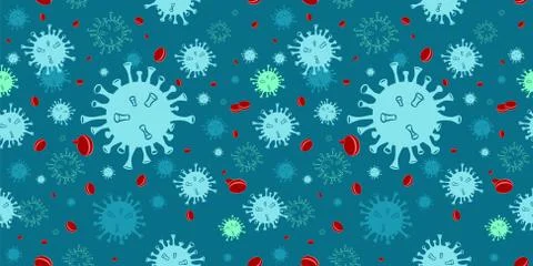 Seamless Pattern of Corona Virus disease cells and red blood cell. Stock Illustration