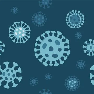 Seamless pattern of Coronavirus CoV under a microscope. Flat vector illustrat Stock Illustration