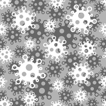 Seamless pattern with coronavirus symbols. Grayscale cells background Stockillustratie