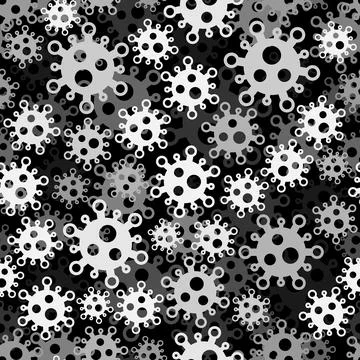 Seamless pattern with coronavirus symbols. Grayscale cells background Stock Illustration