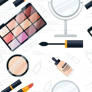 Seamless pattern of cosmetic items vector illustration on white background Stock Illustration
