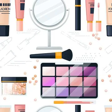 Seamless pattern of cosmetic items vector illustration on white background Stock Illustration