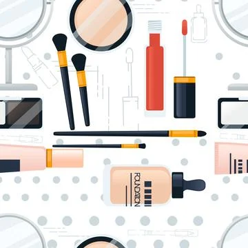 Seamless pattern of cosmetic items vector illustration on white background Stock Illustration