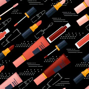 Seamless pattern of cosmetic items vector illustration on black background Stock Illustration