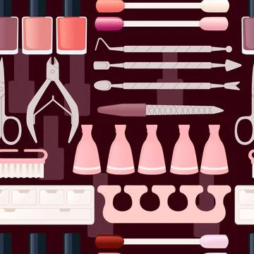 Seamless pattern of cosmetic items vector illustration on red background Stock Illustration