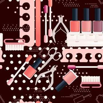 Seamless pattern of cosmetic items vector illustration on red background Illustrazione stock