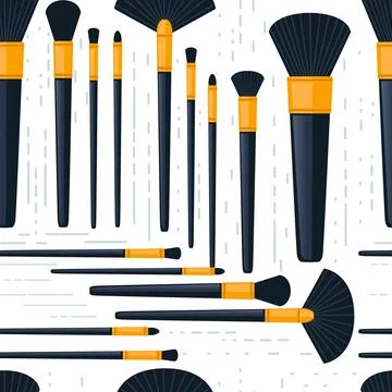 Seamless pattern of cosmetic makeup brushes vector illustration on white Stock Illustration